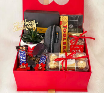 Best love anniversary gift for boyfriend contains Chocolates, Pista, and perfume