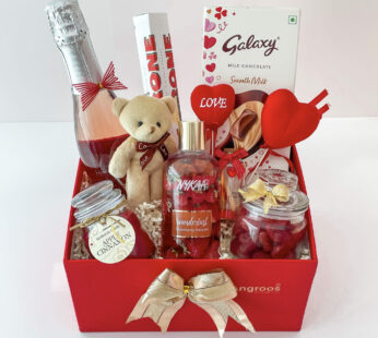 Moonstruck Romance Valentine’s Day Hamper With Milk Chocolates, Wine, Scented Candle, And More