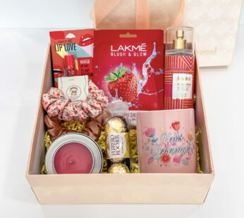 Strawberry Blush Gift Box For Bridesmaid With Scrunchies, Scented Candle, Chocolates, And More