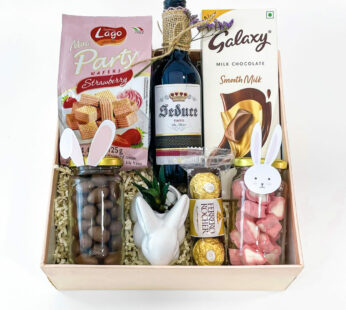 Luxe Bites Easter Gift Set With Chocolate Balls, Wafers, Red Wine, And More