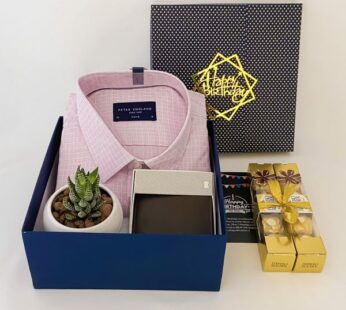 Stylish 1st anniversary gifts for him contains a shirt, wallet, and chocolates