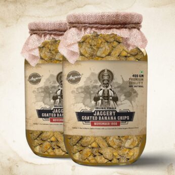 Traditional Jaggery Banana Chips Glass Jar With Jute Cloth Wrapping (2 Packs Of 400g)