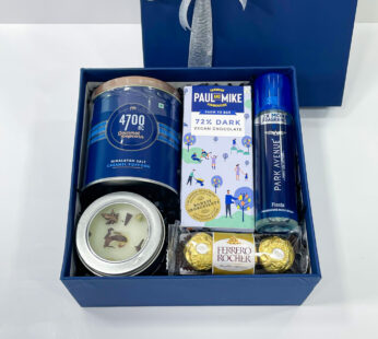 Gourmet birthday gift box for him filled with scrumptious chocolates, popcorn, & more