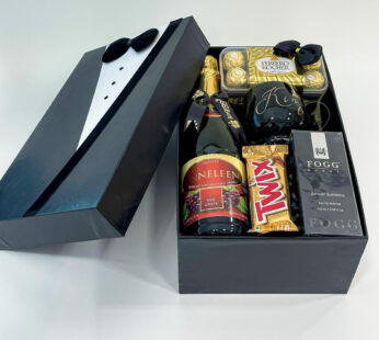 Wedding Bells Gift Box For Groom-To-Be  With Chocolates, Red Wine, Perfume, And More