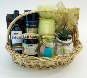 Sweet Goodness Home Visit Gift Basket With Red Wine, Chocolates, Scented Candle, And More