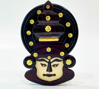 Kathakali Head Wooden Wall Hanging Showpiece Gift (Width 5.5in, Height 8in)