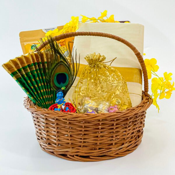 Traditional Vishu gifts for her with Banana Chips, Chocolates, and Kerala Saree - Image 3