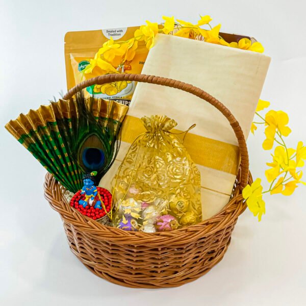 Traditional Vishu gifts for her with Banana Chips, Chocolates, and Kerala Saree - Image 4