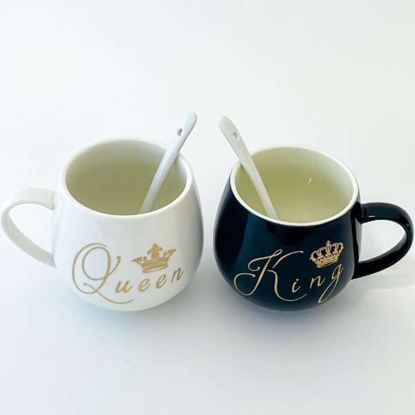 Couple Mugs Set - King and and Queen Mug black and white - Image 3