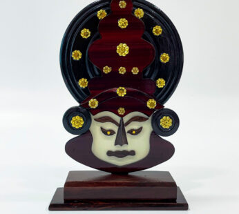 Handcrafted wooden Kathakali head stand: H 9.25 x W 5.75 x L 2.5 inches