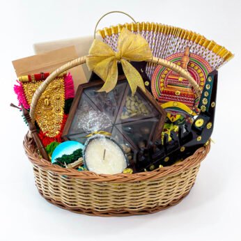 A special Onam gift for men contains Kerala mundu, Banana chips, and more exciting gifts.