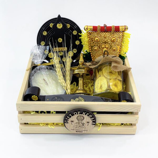 Delightful Onam traditional gifts filled with Nilavilakku, Kathakali face, and more - Image 4