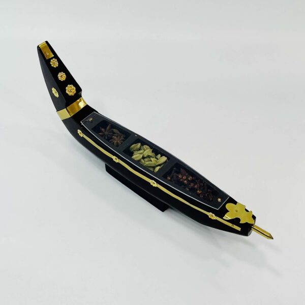 Handicraft wooden Kerala spice boat (large): H 5.5 x W 13 x L 1.75 inches - Image 3
