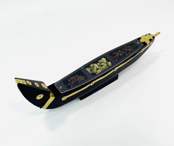 Handicraft wooden Kerala spice boat (large): H 5.5 x W 13 x L 1.75 inches - Image 5