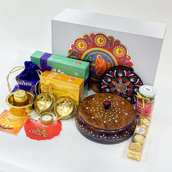 Diwali Premium Gifts Hamper with Rangoli Hazelnut Delights, Ferrero Rocher, and More - Image 3