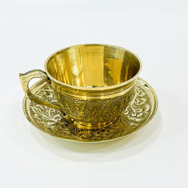 sparkling golden brass cup with saucer (H 2 x W 4 x L 1.5 inches) - Image 2