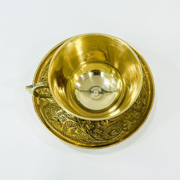sparkling golden brass cup with saucer (H 2 x W 4 x L 1.5 inches) - Image 3
