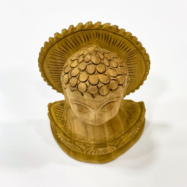 Handcrafted wooden Buddha (Buddhan) statue: H 4 x W 2.75 x L 1.5 inches - Image 2