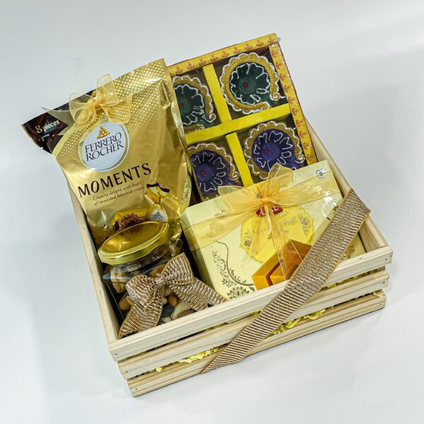 Indian Gift Hampers with Diya Set, Mixed Nuts, Ferrero Rocher, Mysore Pak, and More - Image 4