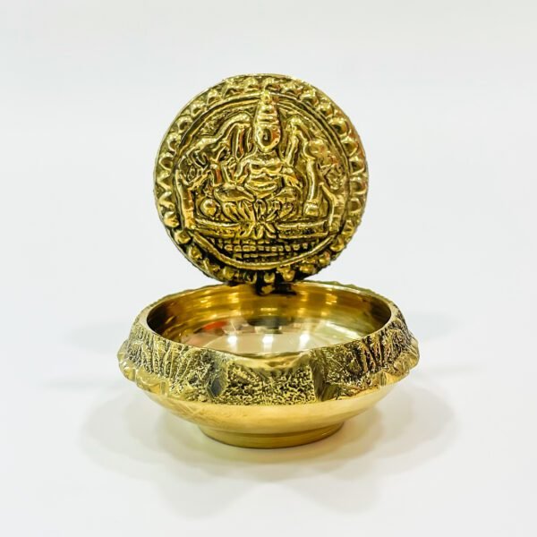 Sri Lakshmi Kubera vilakku (Brass) for poojas: L 3 x W 2.25 x H 2.5 inches - Image 2