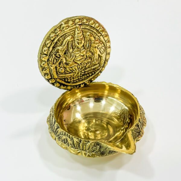Sri Lakshmi Kubera vilakku (Brass) for poojas: L 3 x W 2.25 x H 2.5 inches - Image 3