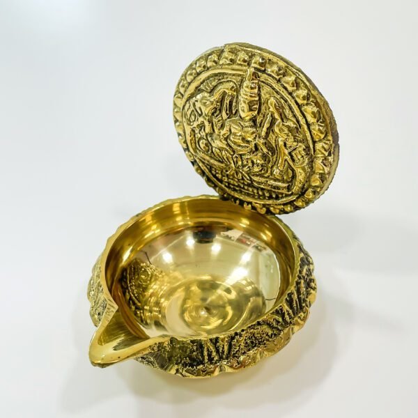Sri Lakshmi Kubera vilakku (Brass) for poojas: L 3 x W 2.25 x H 2.5 inches - Image 4