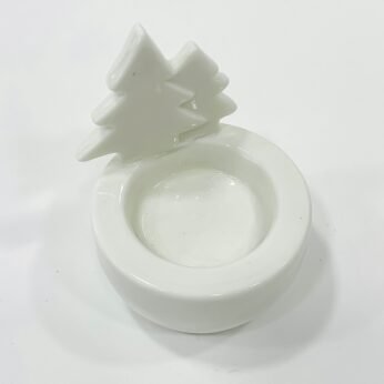 Christmas Charm: White Ceramic Candle Holder for Festive Elegance (3 1/4×1 1/2×3)