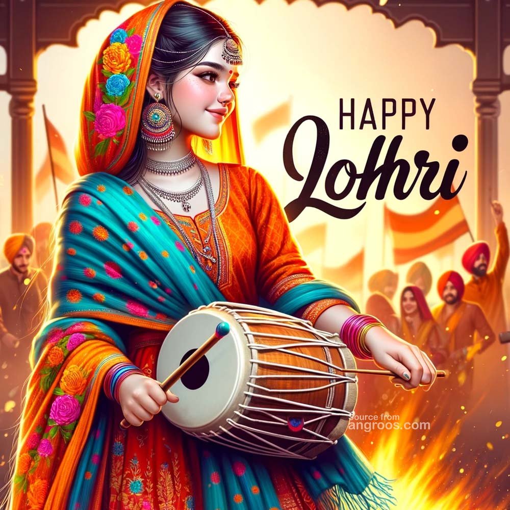 Girls playing Dhol on Lohri