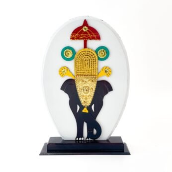 Elephant souvenir for pooram with Aalavattam, Venchamaram, and nettipattam (10.5 x 8.5 x 2.3 inches)