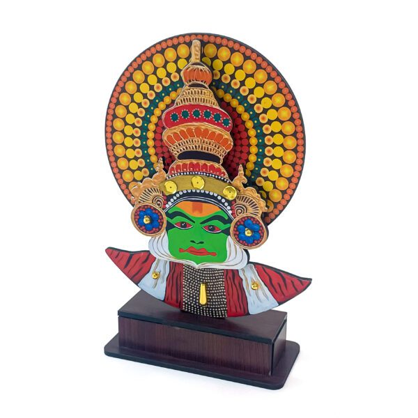 Handcrafted wooden Kathakali stand with a colorful kireedam (24 x 16 x 6.5 cm) - Image 2