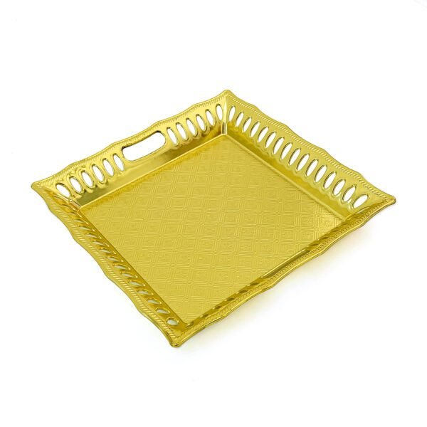 Gold plated tray for Vishu Kani items decorations (L 9.44 x W 9.44 inch) - Image 3