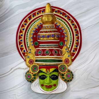 Traditional Kathakali face of Arjuna from Mahabharata in vibrant colors (Fibre- Height – 26 Inch)