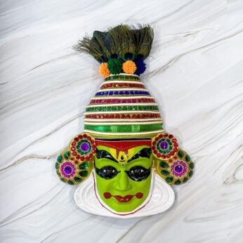 Vibrant and Authentic Kathakali Krishna Face Wall Hanging Decor (Height – 18.5 inch)