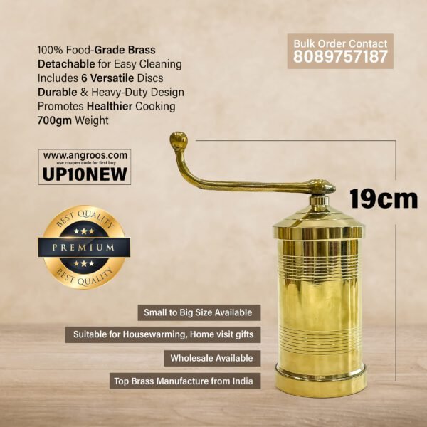 Create Crispy Murukku with Our traditional Chakli maker machine ( Height - 7.5 Inches, 700 gm, Brass) - Image 2