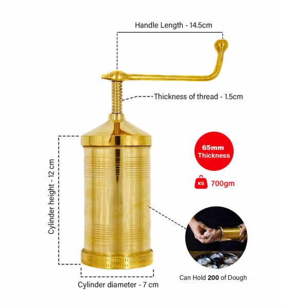 Premium quality brass murukku/idiyappam/chakli maker with 6 pattern discs (Height 6.6 Inch, 600 gm) - Image 3