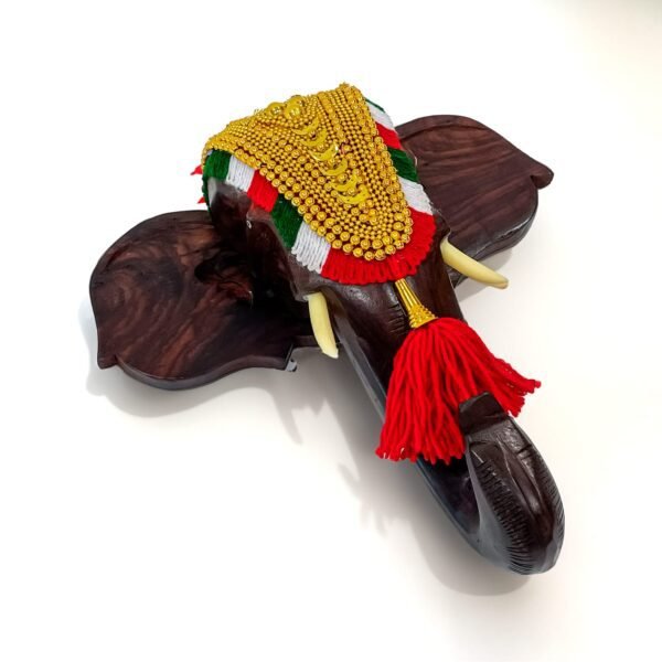 Spice up your living area with this 12-inch Rosewood elephant head with nettipattam wall decor. - Image 4