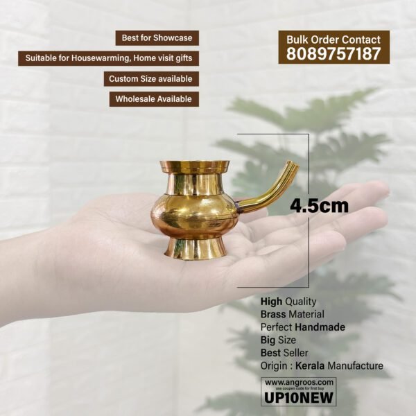 Handcrafted Kerala brass kindi vessel for your home decor and pooja spaces(Height – 1.8 Inch) - Image 2