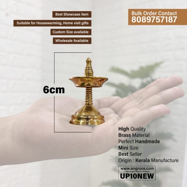 Traditional Brass Golden Nilavilakku for Pooja and worship moments (Height 2.2 Inch) - Image 2