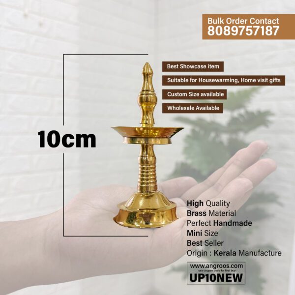 Create a divine atmosphere with a traditional brass round Nilavilakku (Height - 4.5 Inches) - Image 2