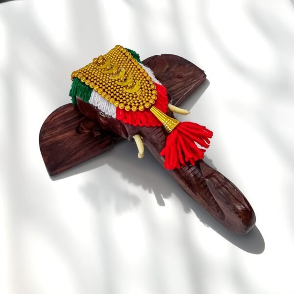 Kerala Elephant Head wood carving(8inc,286Gm) with Nettipattam - Image 4