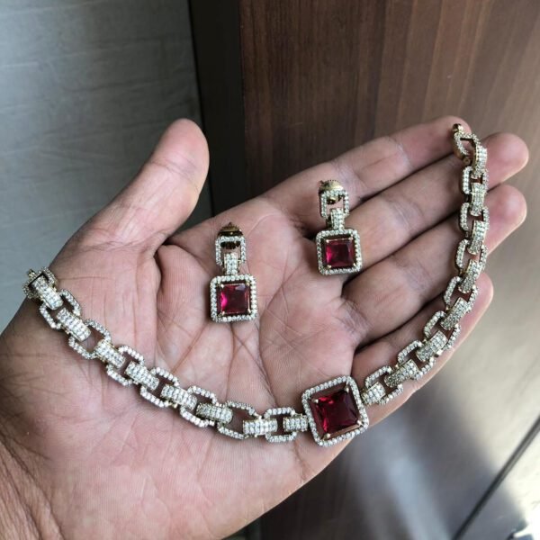 Chic Imitation Ruby Necklace and Earrings Set - Image 2