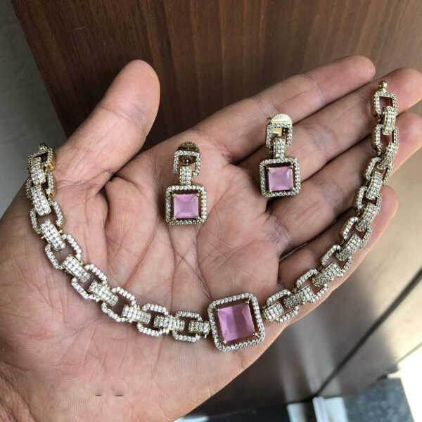 Chic Imitation Ruby Necklace and Earrings Set - Image 3