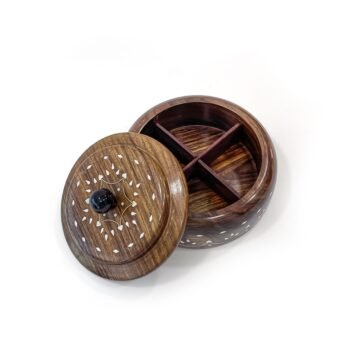 Round White Work Spice Container 6.7″x6.7″x4.7″ Inches | Stylish Spice Storage Box with Compartments