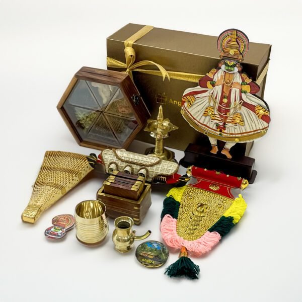 Kerala's unique gift hamper adorned with Kathakali Stand, Thiru udayada, Brass items, and more - Image 3