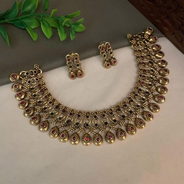 Radiant Red Majesty: Gemstone Cascade Necklace Set - Image 3