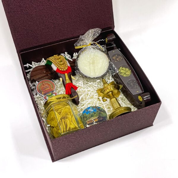 Kerala heritage gift box is filled with wooden elephant head, nilavilakku, and more - Image 2
