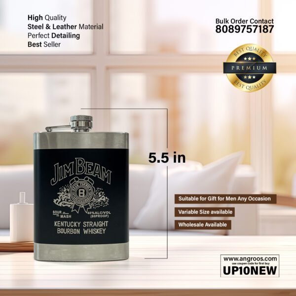 Stainless Steel Hip Flask 210ml with No-Spill Funnel – Durable, Elegant, and Compact - Image 2