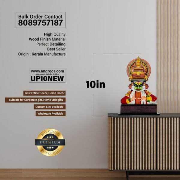 Elegant Traditional Kathakali Face Stand 10 Inch Height- Handcrafted Wooden Art - Image 2