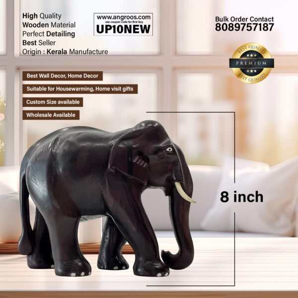 Kerala Wooden Elephant Head ( H-8 Inch) Handcrafted Wall Decor - Image 2