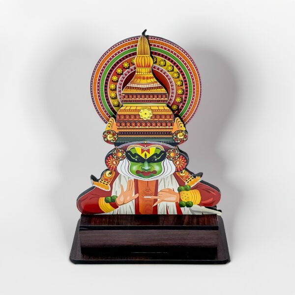 Handcrafted Kerala Kathakali Face Stand - Exquisite Wood Art 8-Inch Height - Image 3